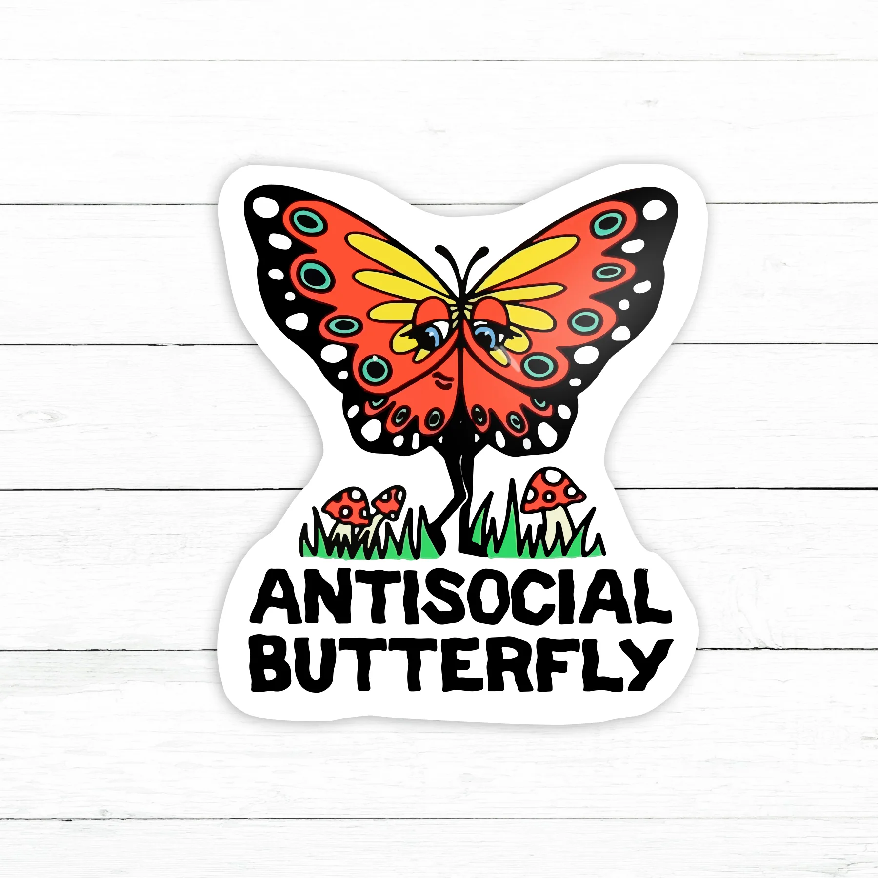 Anti-social Butterfly Sticker | Waterproof Vinyl Decal | 3in