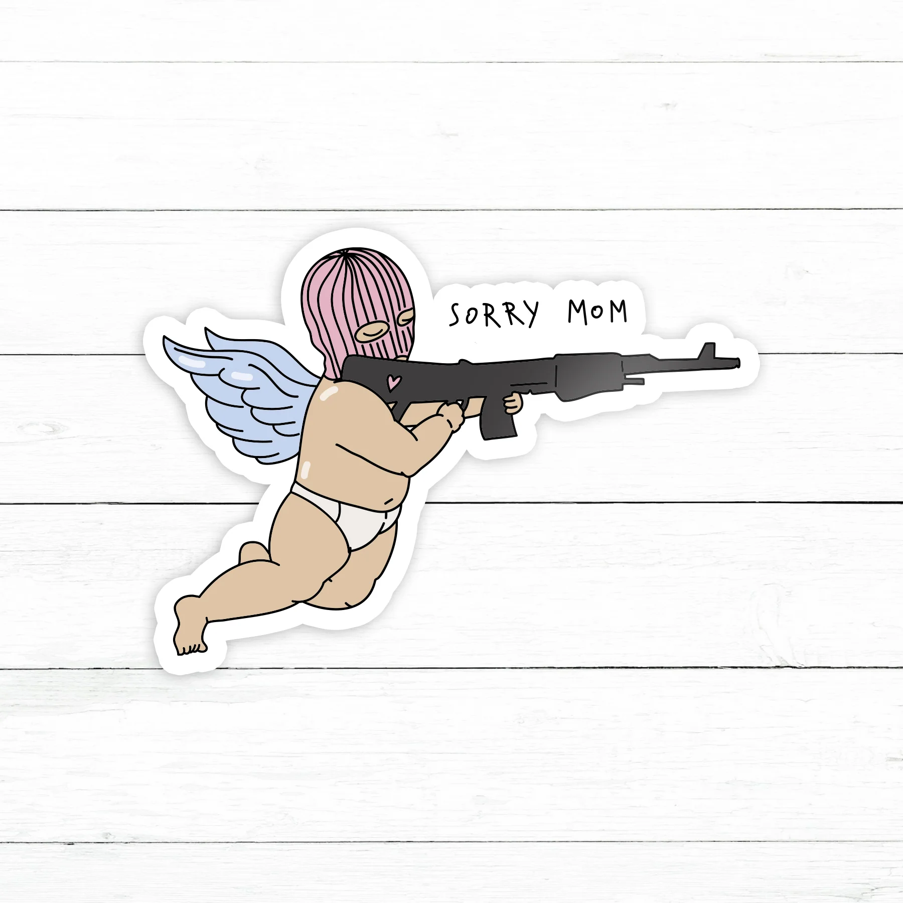 Cupid Sorry Mom Sticker | Waterproof Vinyl Decal | 3in
