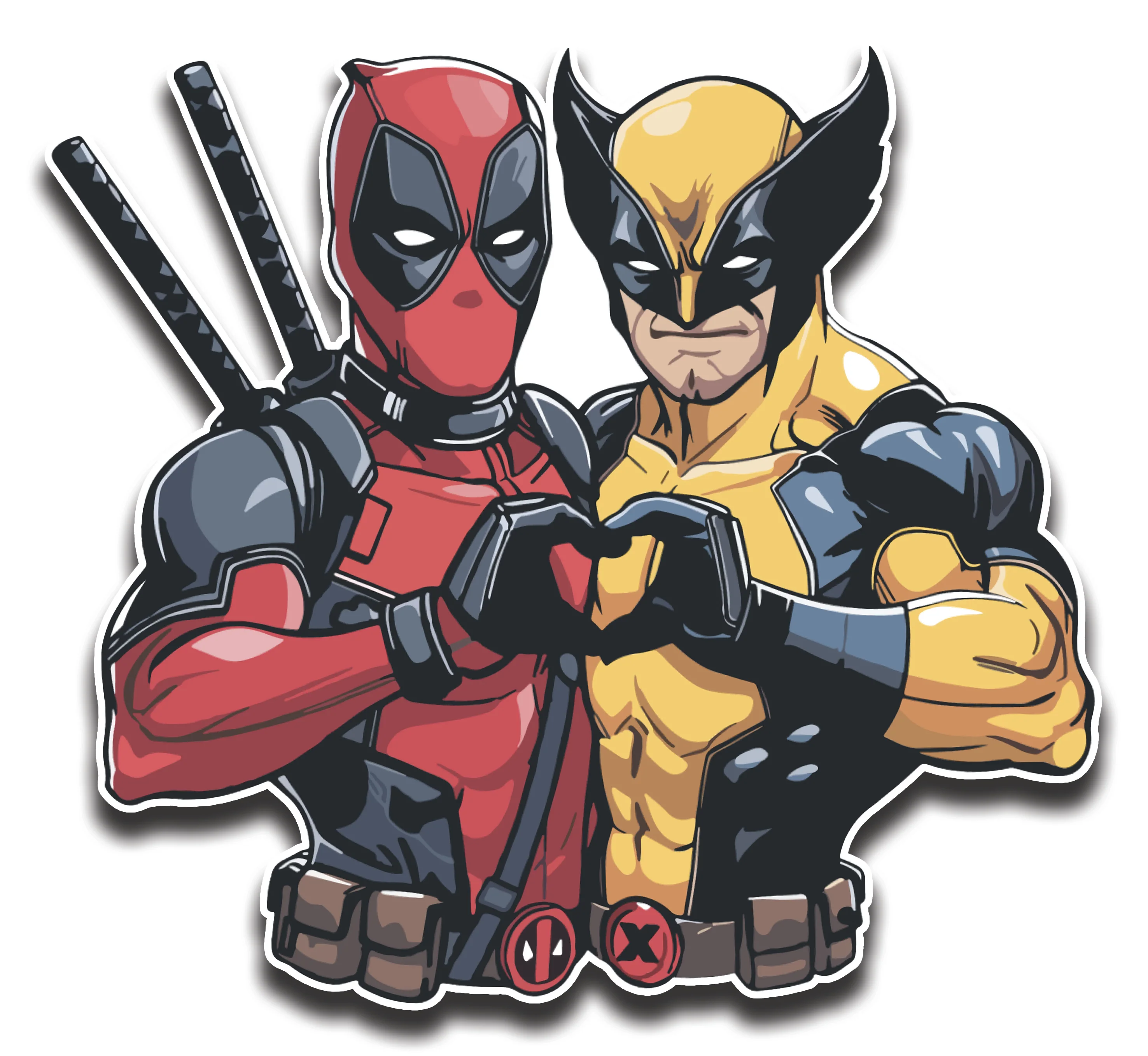 Deadpool and Wolverine Heart Sticker | Waterproof Vinyl Decal | 3.5in